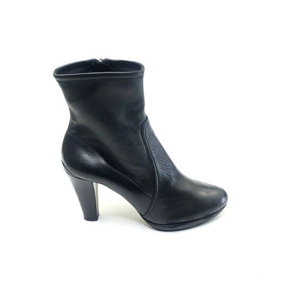 Prada Platform Booties Heel Boots Black Leather Almond Toe Womens US 10 - Picture 2 of 10